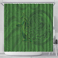 Hawaiian Whales Polynesian Art Motifs Shower Curtain Green Color LT03 - Polynesian Pride
