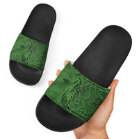 Hawaiian Whales Polynesian Art Motifs Slide Sandals Green Color LT03 - Polynesian Pride