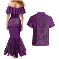 Hawaiian Whales Polynesian Art Motifs Couples Matching Mermaid Dress and Hawaiian Shirt Purple Color LT03 - Polynesian Pride