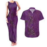 Hawaiian Whales Polynesian Art Motifs Couples Matching Tank Maxi Dress and Hawaiian Shirt Purple Color LT03 Purple - Polynesian Pride