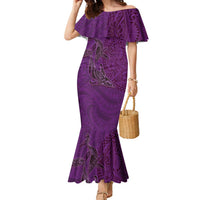 Hawaiian Whales Polynesian Art Motifs Family Matching Mermaid Dress and Hawaiian Shirt Purple Color LT03 Mom's Dress Purple - Polynesian Pride