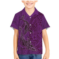 Hawaiian Whales Polynesian Art Motifs Family Matching Mermaid Dress and Hawaiian Shirt Purple Color LT03 Son's Shirt Purple - Polynesian Pride