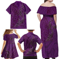 Hawaiian Whales Polynesian Art Motifs Family Matching Off Shoulder Maxi Dress and Hawaiian Shirt Purple Color LT03 - Polynesian Pride
