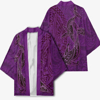 Hawaiian Whales Polynesian Art Motifs Kimono Purple Color - Polynesian Pride