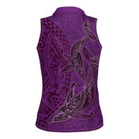 Hawaiian Whales Polynesian Art Motifs Women Sleeveless Polo Shirt Purple Color LT03 - Polynesian Pride