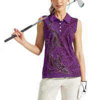 Hawaiian Whales Polynesian Art Motifs Women Sleeveless Polo Shirt Purple Color LT03 - Polynesian Pride