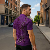 Hawaiian Whales Polynesian Art Motifs Zipper Polo Shirt Purple Color - Polynesian Pride