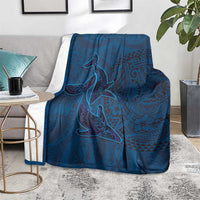 Hawaiian Whales Polynesian Art Motifs Blanket Blue Color - Polynesian Pride