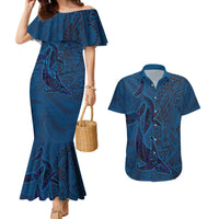 Hawaiian Whales Polynesian Art Motifs Couples Matching Mermaid Dress and Hawaiian Shirt Blue Color LT03 Blue - Polynesian Pride