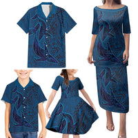 Hawaiian Whales Polynesian Art Motifs Family Matching Puletasi and Hawaiian Shirt Blue Color LT03 - Polynesian Pride