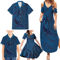 Hawaiian Whales Polynesian Art Motifs Family Matching Summer Maxi Dress and Hawaiian Shirt Blue Color LT03 - Polynesian Pride