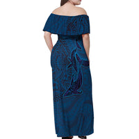 Hawaiian Whales Polynesian Art Motifs Off Shoulder Maxi Dress Blue Color - Polynesian Pride