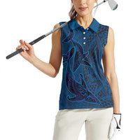 Hawaiian Whales Polynesian Art Motifs Women Sleeveless Polo Shirt Blue Color - Polynesian Pride