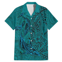 Hawaiian Whales Polynesian Art Motifs Family Matching Mermaid Dress and Hawaiian Shirt Turquoise Color LT03 Dad's Shirt - Short Sleeve Turquoise - Polynesian Pride