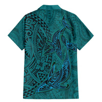 Hawaiian Whales Polynesian Art Motifs Family Matching Mermaid Dress and Hawaiian Shirt Turquoise Color LT03 - Polynesian Pride