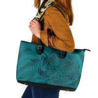 Hawaiian Whales Polynesian Art Motifs Leather Tote Bag Turquoise Color LT03 Turquoise - Polynesian Pride