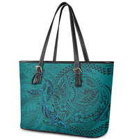 Hawaiian Whales Polynesian Art Motifs Leather Tote Bag Turquoise Color LT03 - Polynesian Pride