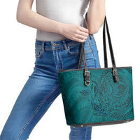 Hawaiian Whales Polynesian Art Motifs Leather Tote Bag Turquoise Color LT03 - Polynesian Pride