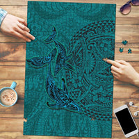 Hawaiian Whales Polynesian Art Motifs Puzzle Turquoise Color - Polynesian Pride