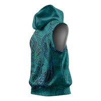 Hawaiian Whales Polynesian Art Motifs Sleeveless Hoodie Turquoise Color - Polynesian Pride