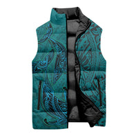 Hawaiian Whales Polynesian Art Motifs Sleeveless Puffer Jacket Turquoise Color - Polynesian Pride