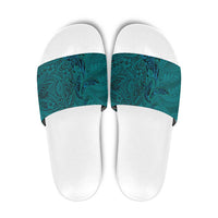 Hawaiian Whales Polynesian Art Motifs Slide Sandals Turquoise Color LT03 Turquoise - Polynesian Pride