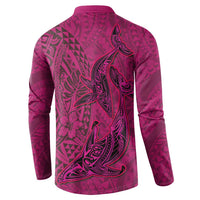 Hawaiian Whales Polynesian Art Motifs Button Sweatshirt Pink Color - Polynesian Pride