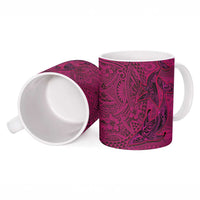 Hawaiian Whales Polynesian Art Motifs Ceramic Mug Pink Color - Polynesian Pride