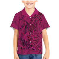 Hawaiian Whales Polynesian Art Motifs Family Matching Mermaid Dress and Hawaiian Shirt Pink Color LT03 Son's Shirt Pink - Polynesian Pride