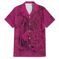 Hawaiian Whales Polynesian Art Motifs Family Matching Off Shoulder Short Dress and Hawaiian Shirt Pink Color LT03 Dad's Shirt - Short Sleeve Pink - Polynesian Pride