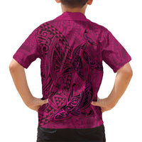 Hawaiian Whales Polynesian Art Motifs Family Matching Short Sleeve Bodycon Dress and Hawaiian Shirt Pink Color LT03 - Polynesian Pride