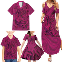 Hawaiian Whales Polynesian Art Motifs Family Matching Summer Maxi Dress and Hawaiian Shirt Pink Color LT03 - Polynesian Pride