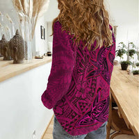 Hawaiian Whales Polynesian Art Motifs Women Casual Shirt Pink Color - Polynesian Pride
