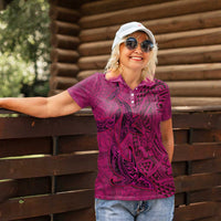 Hawaiian Whales Polynesian Art Motifs Women Polo Shirt Pink Color - Polynesian Pride
