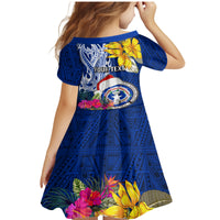 Custom Northern Mariana Islands Christmas Family Matching Mermaid Dress and Hawaiian Shirt Funny Santa Hug Latte Stone Ylang-ylang and Polynesia Pattern Blue LT03 - Polynesian Pride