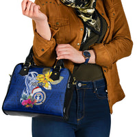 Custom Northern Mariana Islands Christmas Shoulder Handbag Funny Santa Hug Latte Stone Ylang-ylang and Polynesia Pattern Blue LT03 - Polynesian Pride