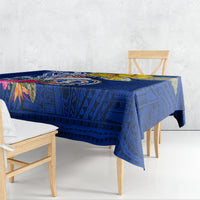 Custom Northern Mariana Islands Christmas Tablecloth Funny Santa Hug Latte Stone Ylang-ylang and Polynesia Pattern Blue LT03 - Polynesian Pride