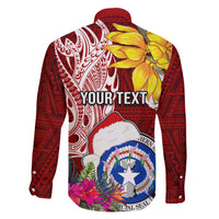 Custom Northern Mariana Islands Christmas Family Matching Short Sleeve Bodycon Dress and Hawaiian Shirt Funny Santa Hug Latte Stone Ylang-ylang and Polynesia Pattern Red LT03 - Polynesian Pride
