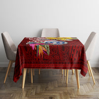 Custom Northern Mariana Islands Christmas Tablecloth Funny Santa Hug Latte Stone Ylang-ylang and Polynesia Pattern Red LT03 - Polynesian Pride