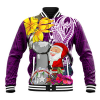 Custom Northern Mariana Islands Christmas Baseball Jacket Funny Santa Hug Latte Stone Ylang-ylang and Polynesia Pattern Pink LT03 Unisex Pink - Polynesian Pride