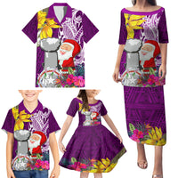 Custom Northern Mariana Islands Christmas Family Matching Puletasi Dress and Hawaiian Shirt Funny Santa Hug Latte Stone Ylang-ylang and Polynesia Pattern Pink LT03 - Polynesian Pride