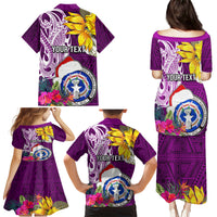 Custom Northern Mariana Islands Christmas Family Matching Puletasi Dress and Hawaiian Shirt Funny Santa Hug Latte Stone Ylang-ylang and Polynesia Pattern Pink LT03 - Polynesian Pride