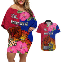 Haiti Battle of Vertieres Couples Matching Off Shoulder Short Dress and Hawaiian Shirt The Haitian Revolution 220th Anniversary Polynesian Style LT03 Red - Polynesian Pride