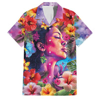 Polynesian Women Family Matching Long Sleeve Bodycon Dress and Hawaiian Shirt Tropical Plant - Vibrant Surreal Dreamscape Vibe LT03 Dad's Shirt - Short Sleeve Pink-Purple - Polynesian Pride