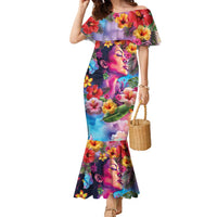 Polynesian Women Family Matching Mermaid Dress and Hawaiian Shirt Tropical Plant - Vibrant Surreal Dreamscape Vibe LT03 Mom's Dress Pink-Purple - Polynesian Pride