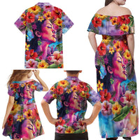 Polynesian Women Family Matching Off Shoulder Maxi Dress and Hawaiian Shirt Tropical Plant - Vibrant Surreal Dreamscape Vibe LT03 - Polynesian Pride
