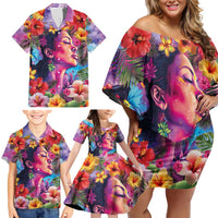 Polynesian Women Family Matching Off Shoulder Short Dress and Hawaiian Shirt Tropical Plant - Vibrant Surreal Dreamscape Vibe LT03 - Polynesian Pride
