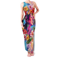 Polynesian Women Family Matching Tank Maxi Dress and Hawaiian Shirt Tropical Plant - Vibrant Surreal Dreamscape Vibe LT03 Mom's Dress Pink-Purple - Polynesian Pride