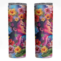 Polynesian Women Skinny Tumbler Tropical Plant - Vibrant Surreal Dreamscape Vibe