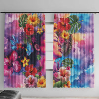 Polynesian Women Window Curtain Tropical Plant - Vibrant Surreal Dreamscape Vibe LT03 With Hooks Pink-Purple - Polynesian Pride